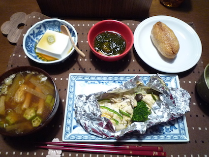 2014.09.18レンコンきんひ?ら＆鮭の味噌マヨ＆もす?く酢＆こ?ま豆腐2.jpg