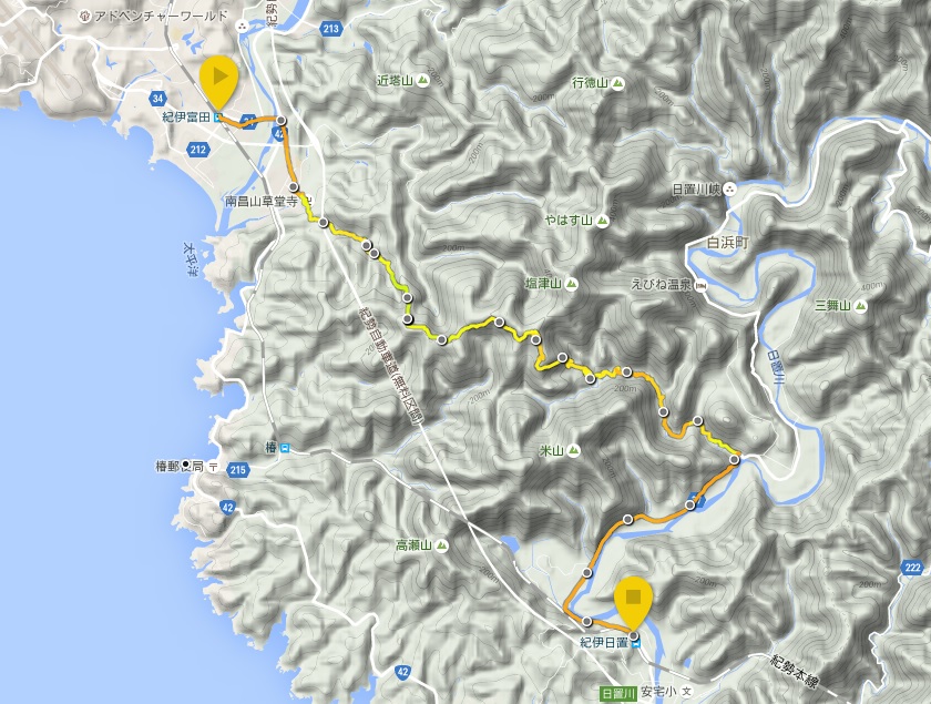 熊野古道　富田坂　仏坂　安居の渡し　距離　地図