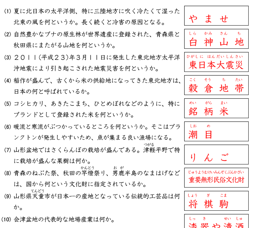 中学地理のまとめプリント 東北地方他 塾の先生が作った本当に欲しいプリント 楽天ブログ