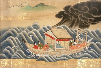 竹取物語　海を渡る 大伴大納言の船。