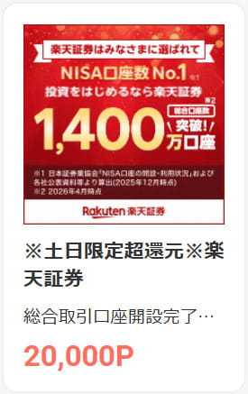 【週末は高還元！】楽天証券はモッピー経由での申し込みが超お得！22000円分の特典をもらう手順を解説！