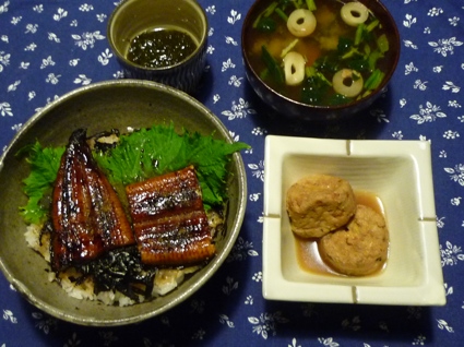 2012.07.28うな丼＆か?んも煮＆もす?く酢4.jpg