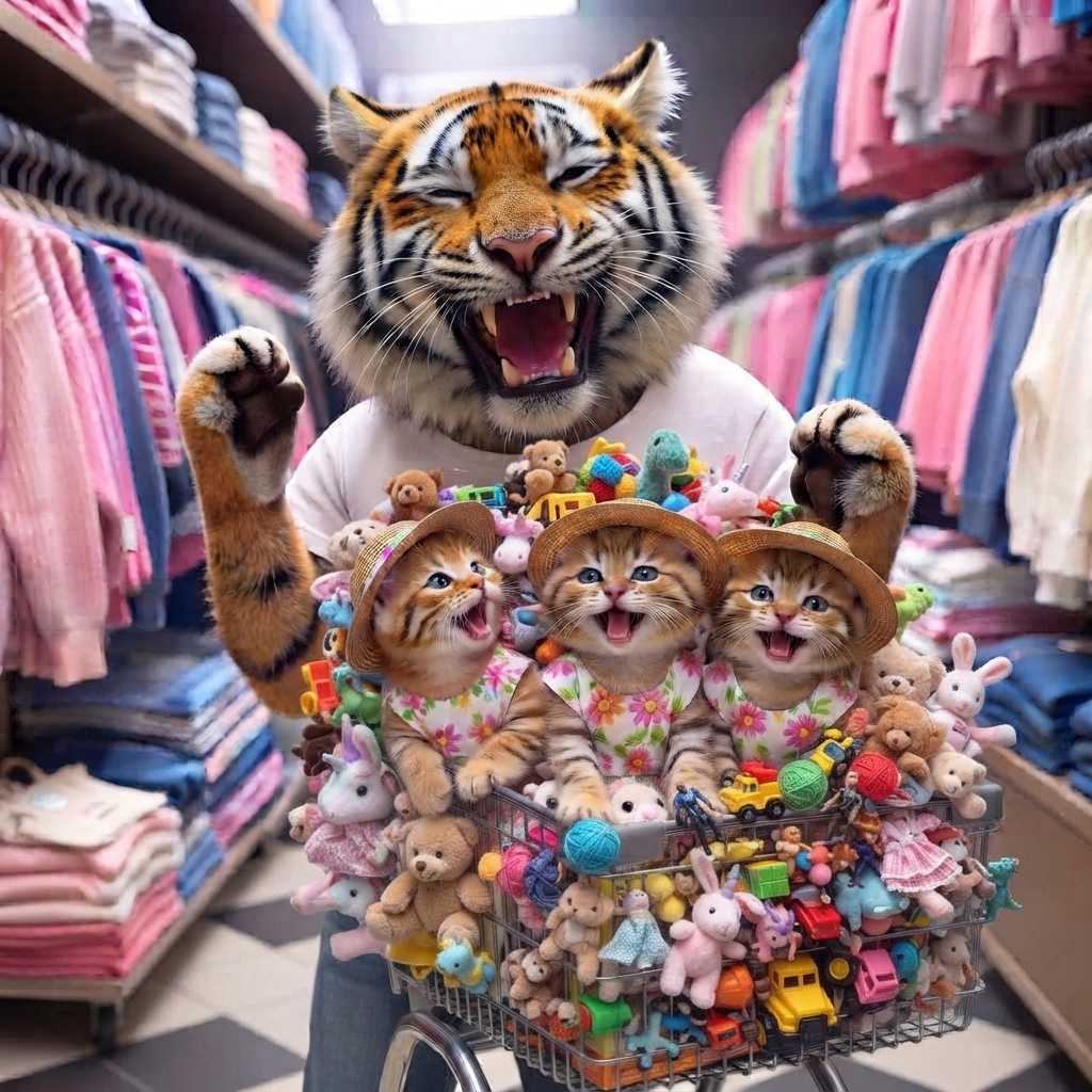 子猫たちのおもちゃをお買い物。カートにおもちゃが盛りだくさん