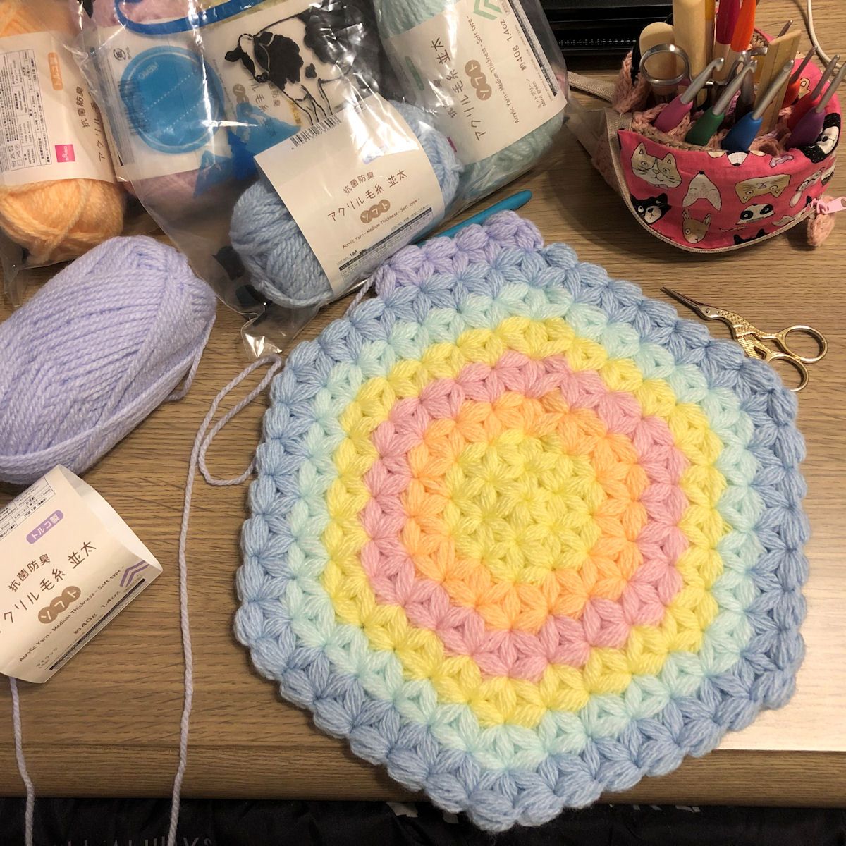 ダイソーアクリル毛糸ソフトでリフ編み椅子カバーを編む そら豆プリント倶楽部 楽天ブログ