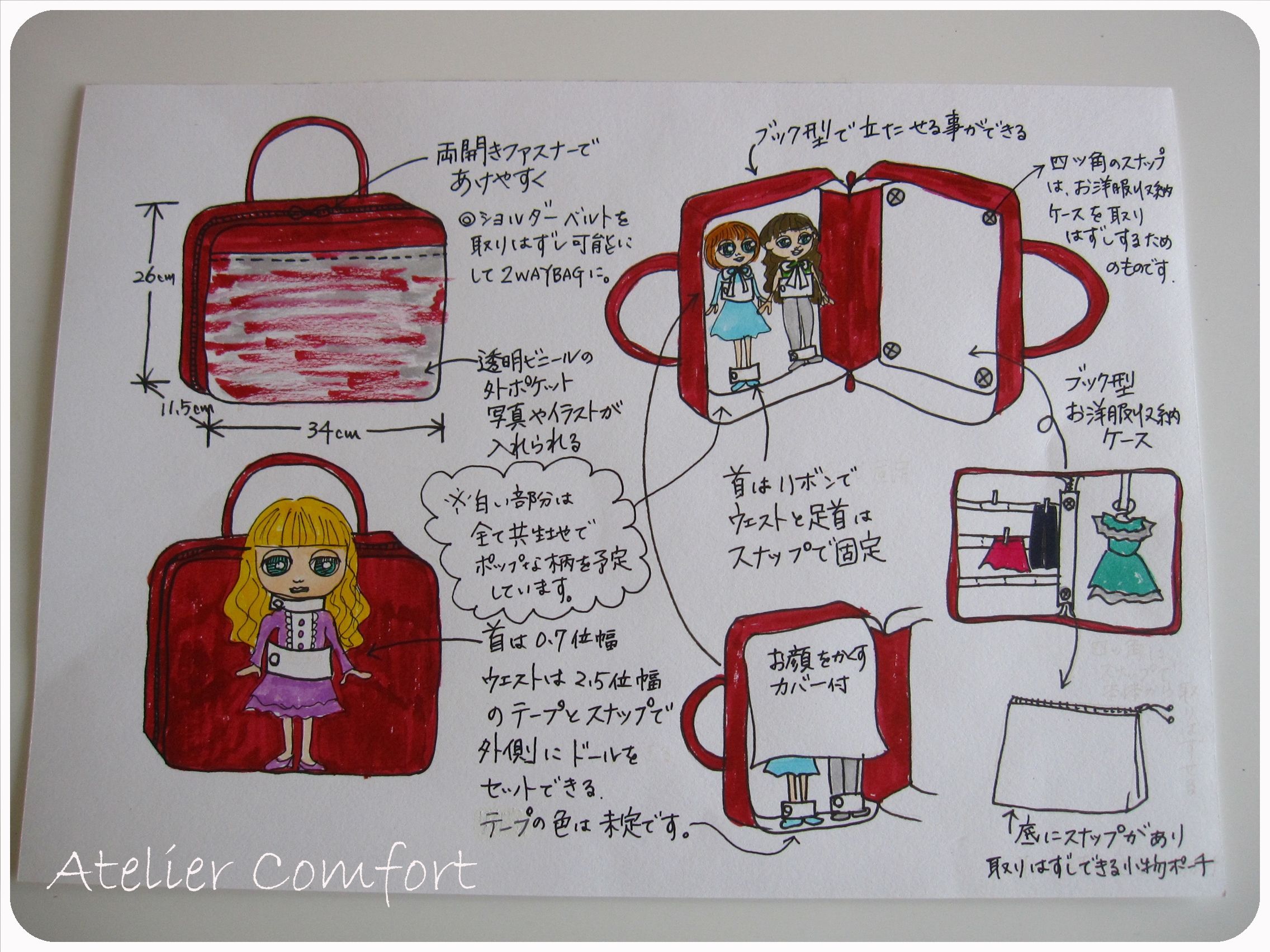 お人形のキャリーバッグのご注文 １ デザイン画作製 Atelier Comfortのお仕事 楽天ブログ