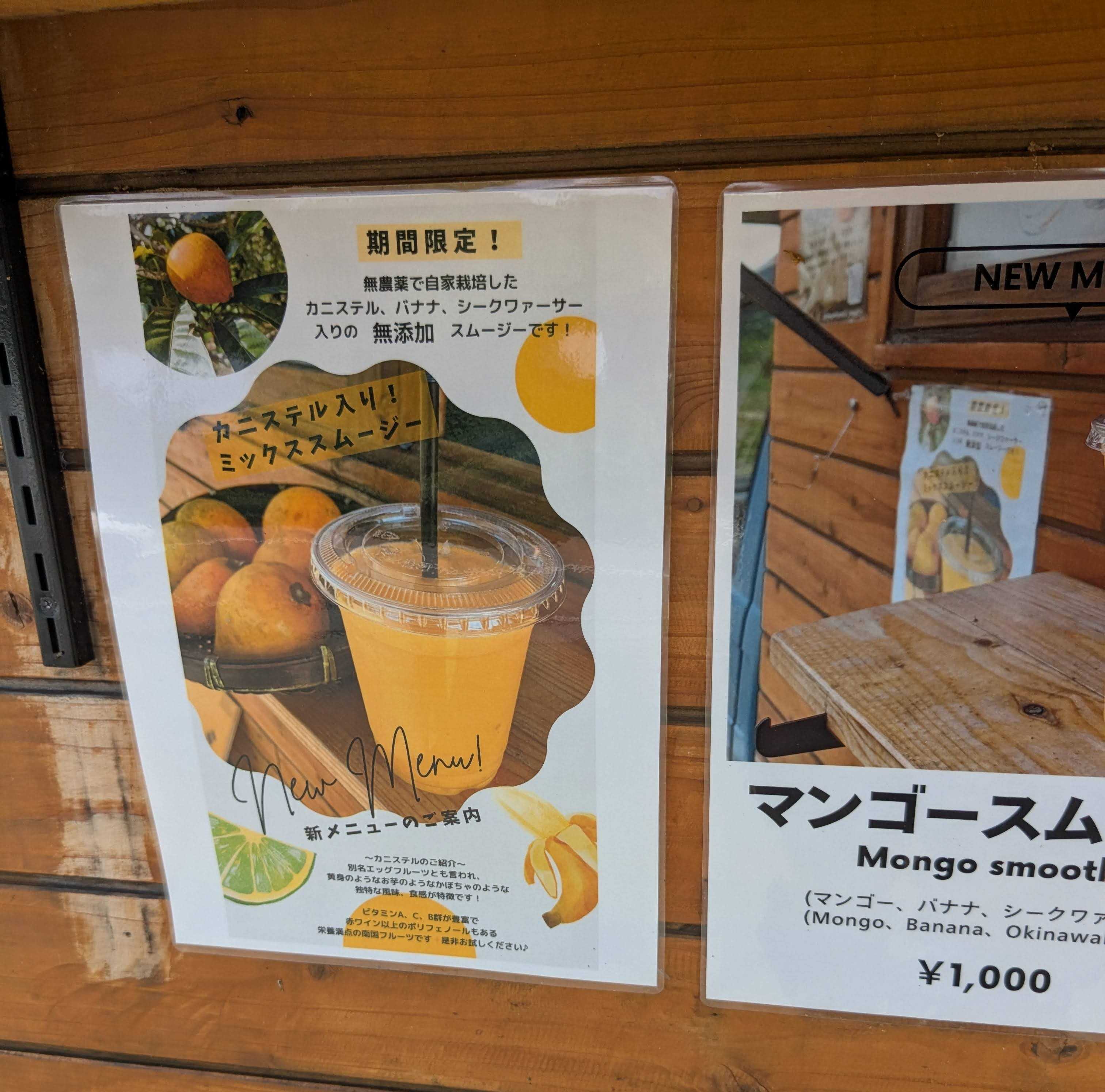 石垣島 米原ビーチ近く　スムージー屋　メニュー