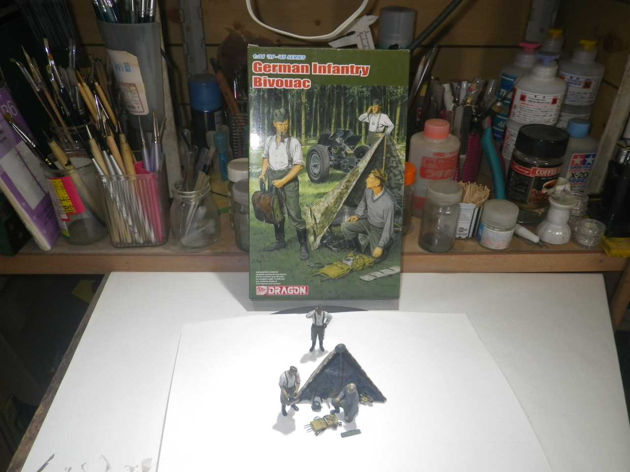 ㉖END2019_1101ﾄﾞﾗｺﾞﾝ 1／35 ﾄﾞｲﾂ軍 野営ｾｯﾄ／ﾂｪﾙﾄﾊﾞｰﾝ 完成写真・保管