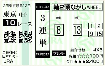13.日本ダービー（三連単流しマルチ）
