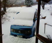 今朝の雪の中の車