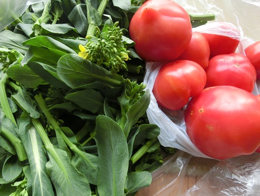 野菜小松菜、とトマト