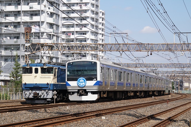 「上野東京ライン  常磐線 品川直通列車 大増発」ヘッドマーク ～ EF81 95牽引 品川チキ工臨2