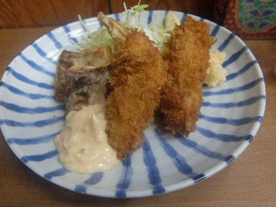 太刀魚バターと牡蠣フライ