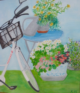 松倉和子　自転車と花.jpg
