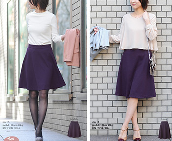 フレアスカート ミモレ丈 ひざ丈 バックファスナー