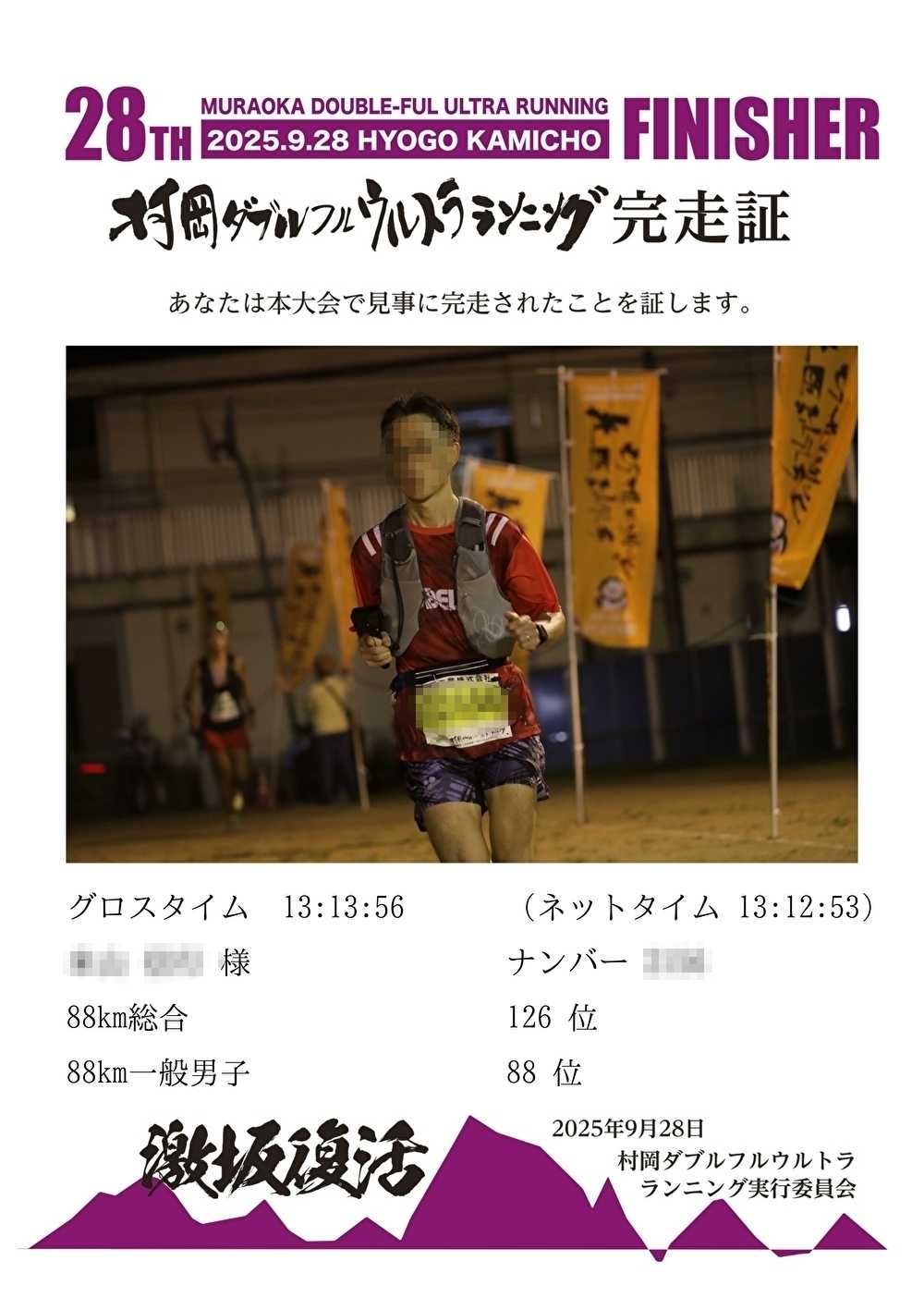 第28回村岡ダブルフルウルトラ88km＜結果速報＞ | 50代サラリーマン ～マラソンと城めぐり～つぶやき日記 - 楽天ブログ