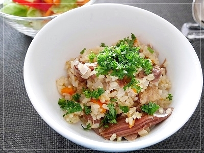 フランス　鴨のコンフィ　缶詰　お土産　アレンジ　ピラフ