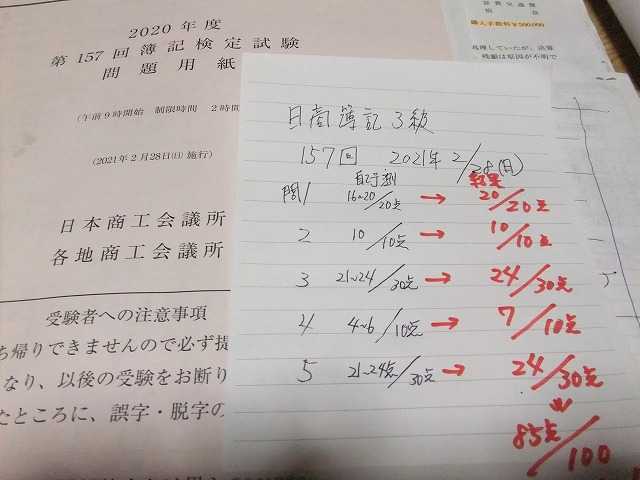 2021年（令和三年）2月「日商簿記3級」独学学習を終えて