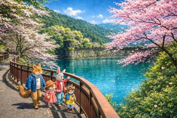 AIさんが描いた「桜の季節のサイクリングロード」