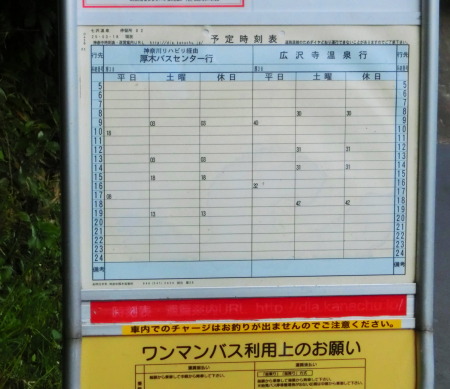 七沢温泉バス停の時刻表　・・・　ラッキーでした！