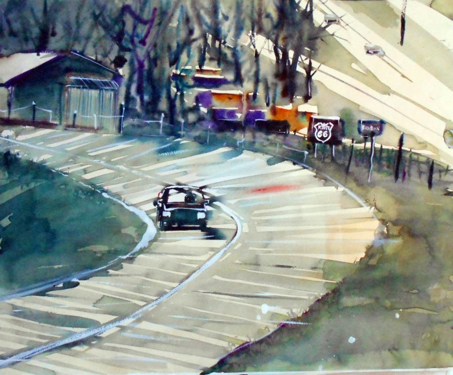 油絵　高速道路 油絵 高速道路 高速道路（道路のみ）イラスト - No: 23010769｜無料