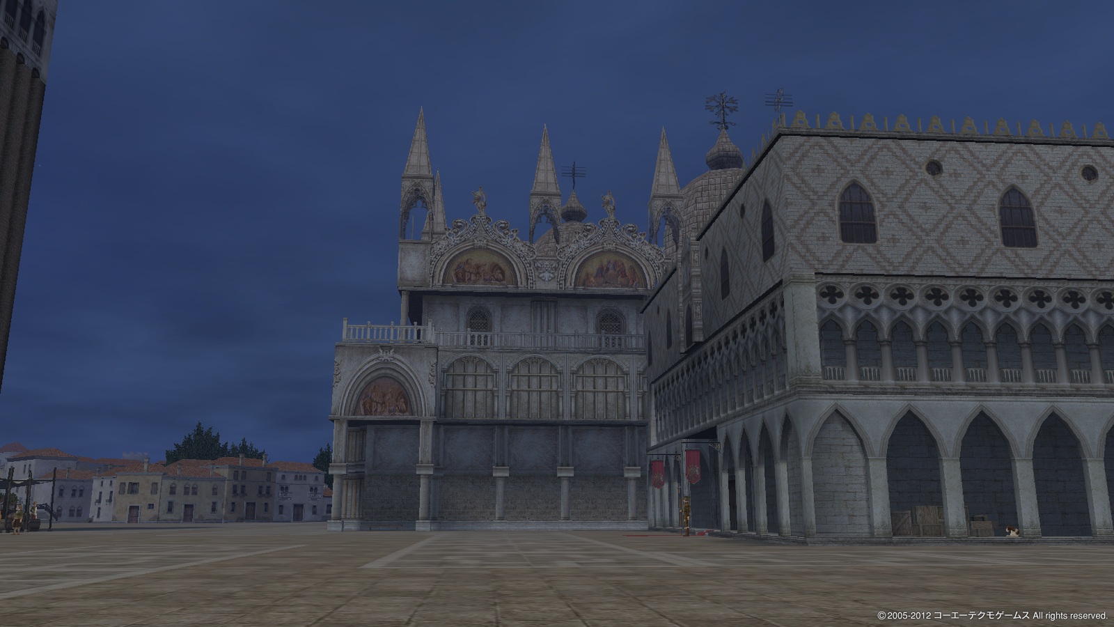 夜の聖マルコ寺院と元首公邸と鐘楼