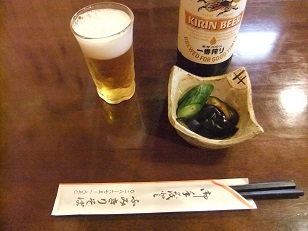 ふみきりそば＠宝積寺でビールと付だし