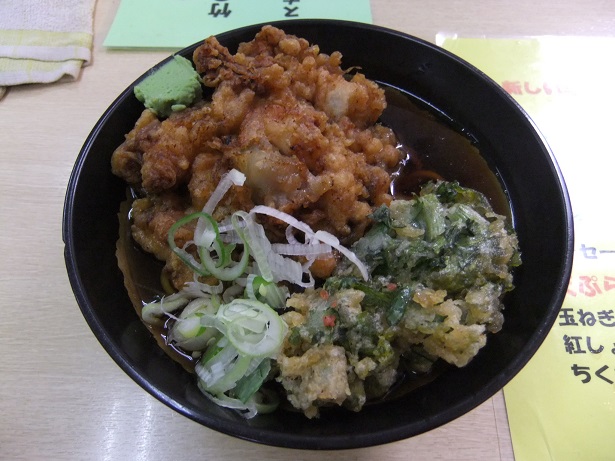 一由そば＠日暮里の冷やしかけ・小盛り100&30円＋JG140円＋春菊天・半分50円