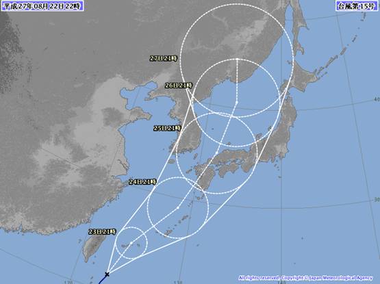台風１５号は２４日～２５日に西日本に接近