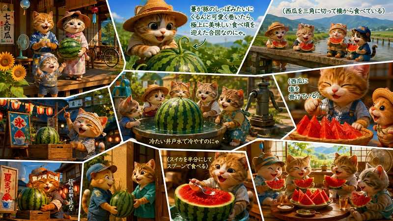夏の横綱スイカは大玉と豚のしっぽが目印にゃ？