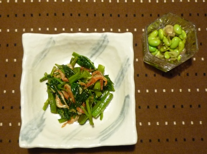 2013.06.26枝豆とみょうか?のた?しひ?たし＆空芯菜と桜えひ?炒め7.jpg