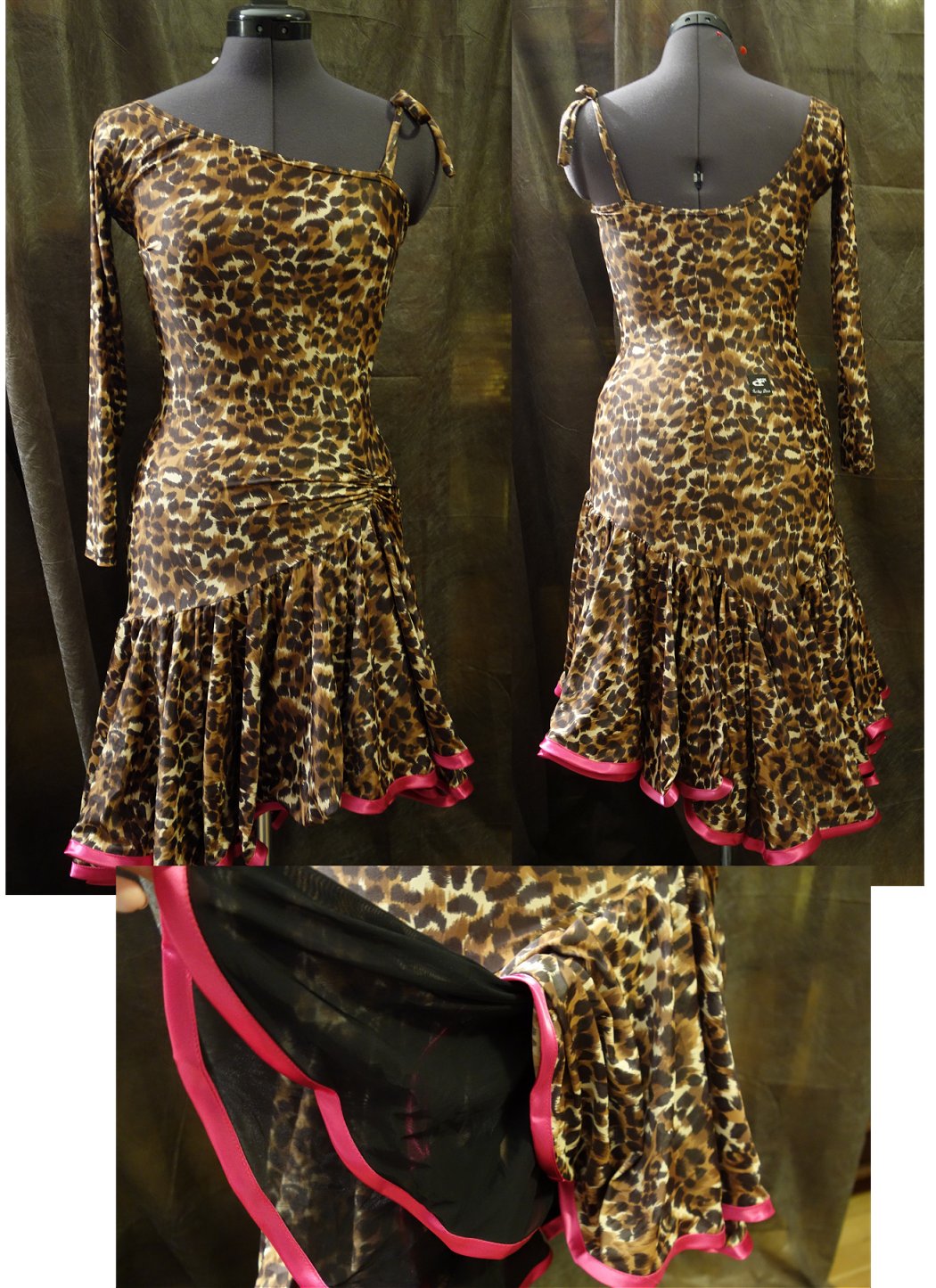 ファンタジーダンス制作の豹柄＆ピンクのワンショルダーのパーティドレス | Atelier Casablanca -ダンスドレスの部屋－ - 楽天ブログ