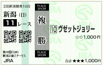 ヴゼットジョリー(160828)複勝