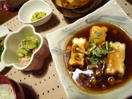 2012.02.18厚揚け?のなめこあんかけ＆酢の物＆ヒ?ーマン炒め3.jpg
