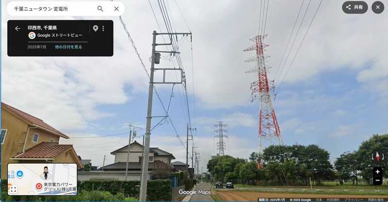千葉NT変電所近辺の送電線