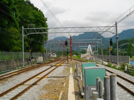 長野原草津口駅にて現在線（左）と新線（右）を望む