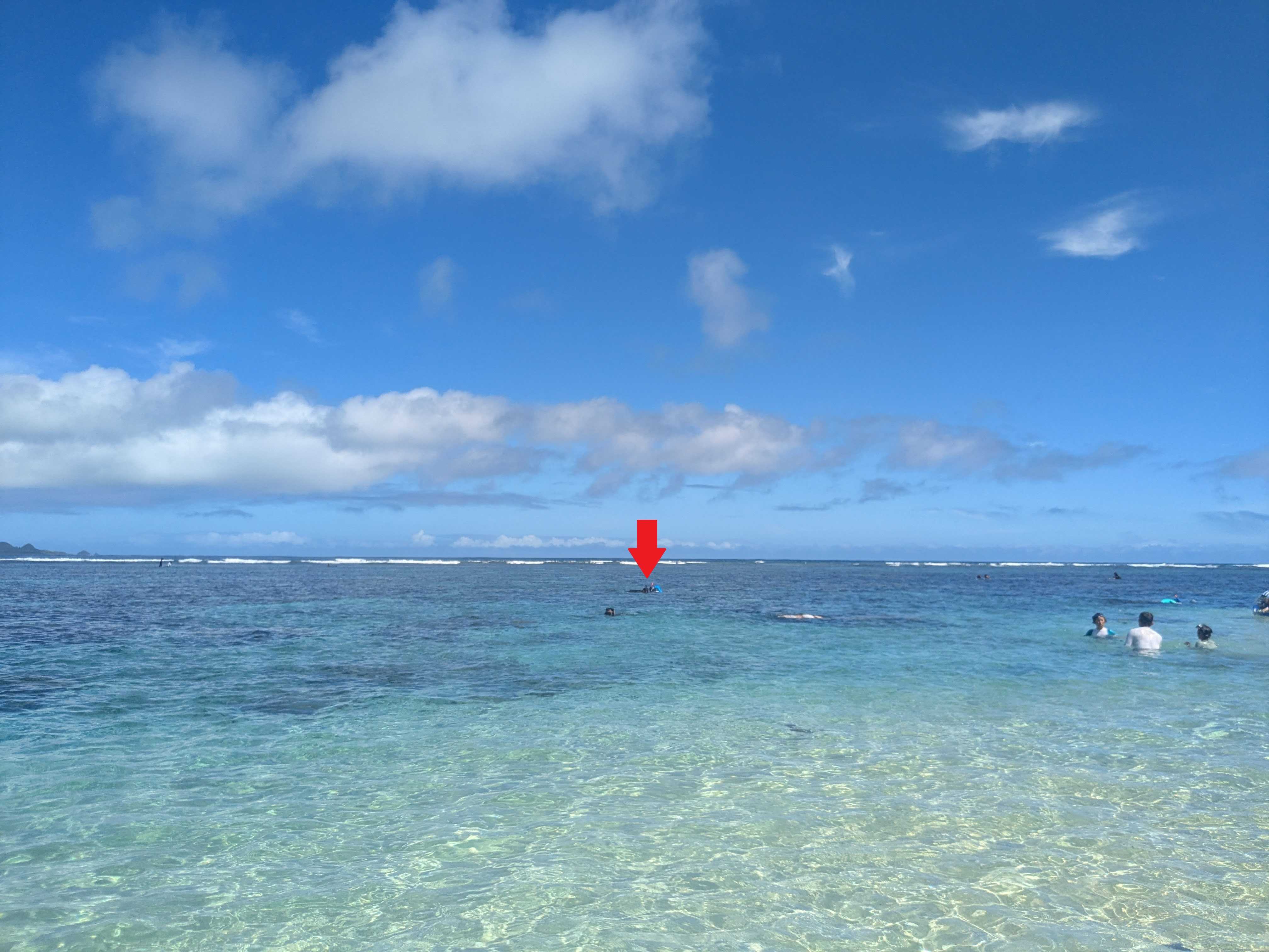 石垣島　家族連れビーチ　米原ビーチ 小学生の息子とシュノーケリング