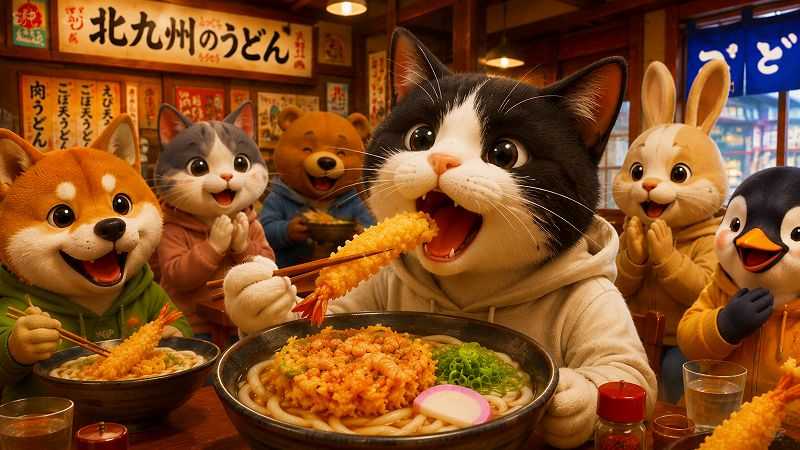 北九州のえび天うどんを語るにゃ。
