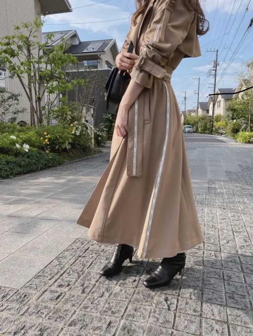 アメリ/01920740550/PASS CODE CHECK COAT/S/ポリエステル/キャメル