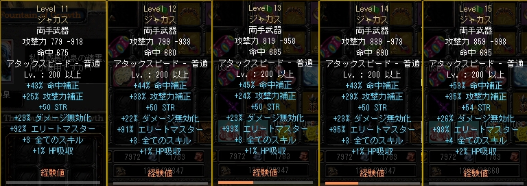 ジャカスLv11からLv15