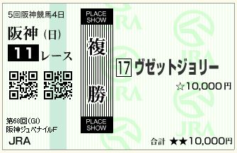 ヴゼットジョリー(161211)複勝