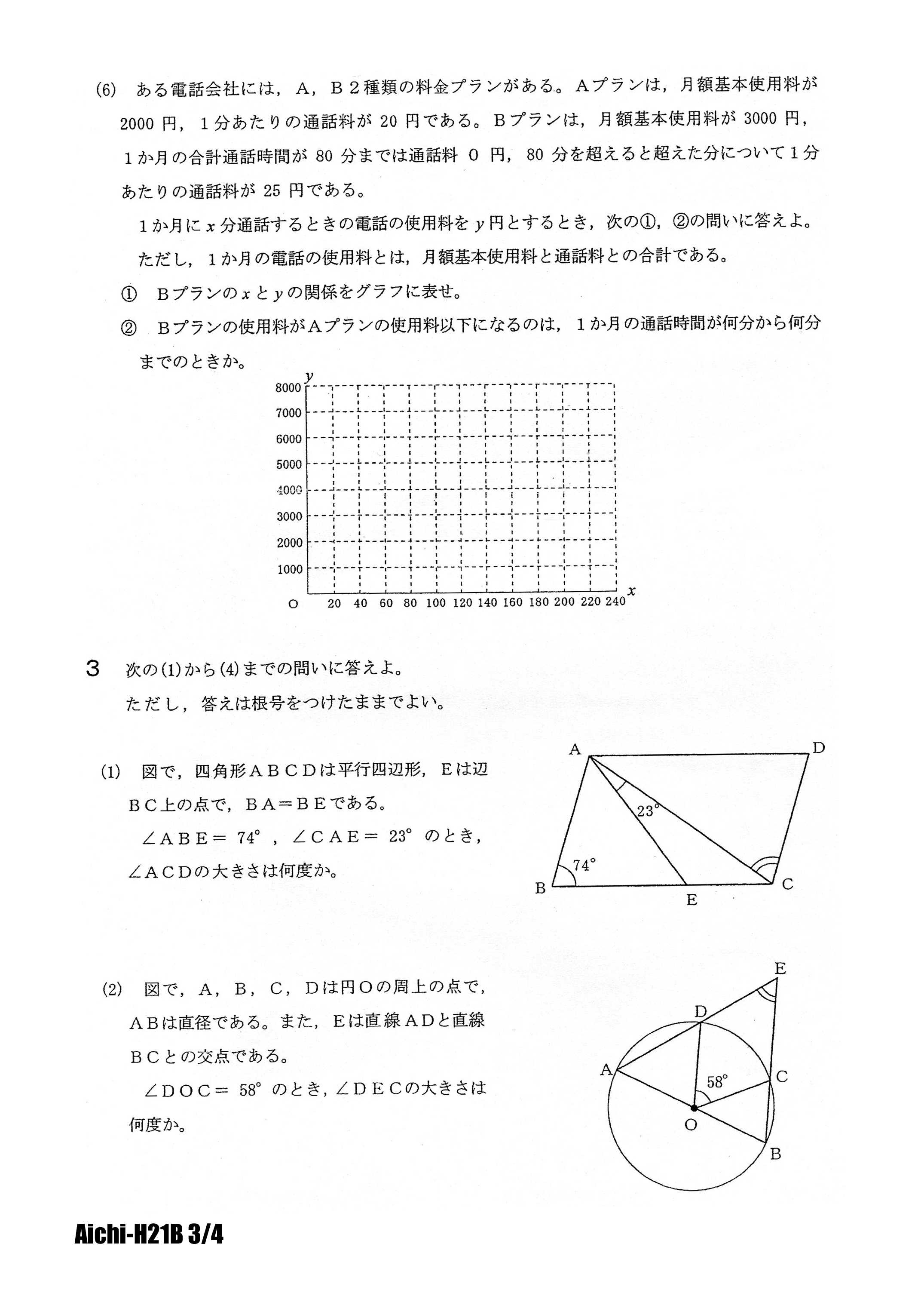 愛知県公立高校入試 平成21年B日程 数学 | 高校入試虎の穴 - 楽天ブログ