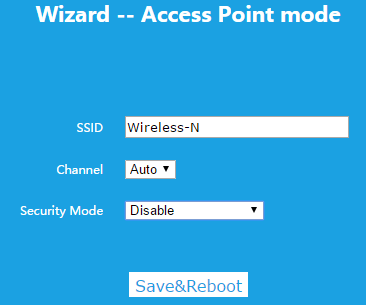  Wizard -- Access Point mode アクセスポイントモードの設定画面