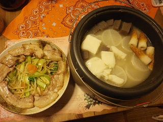 鶏スープ大根野菜炒めばら肉焼1111.JPG