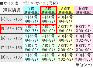 スーツのサイズ表