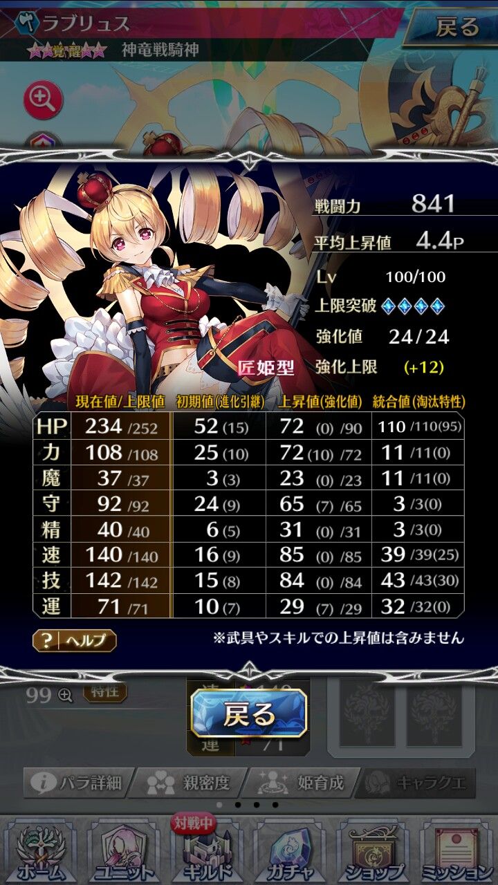 覚醒ラブリュス 匠型 育成結果 フュトのファンキル日記season2 楽天ブログ