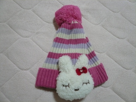2014ＫＰニットプランナーmimiちゃんの耳あて付きボーダーニット帽ピンク.JPG