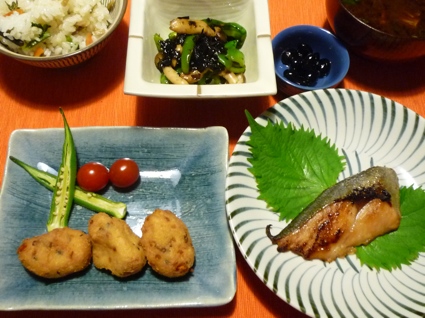 2013.06.25ししとうののりの佃煮炒め＆焼か?んも＆銀ひらす醤油漬1.jpg