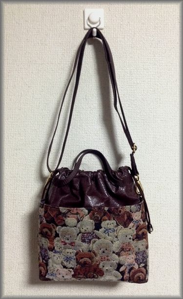 くまさんゴブラン　巾着型ポシェット