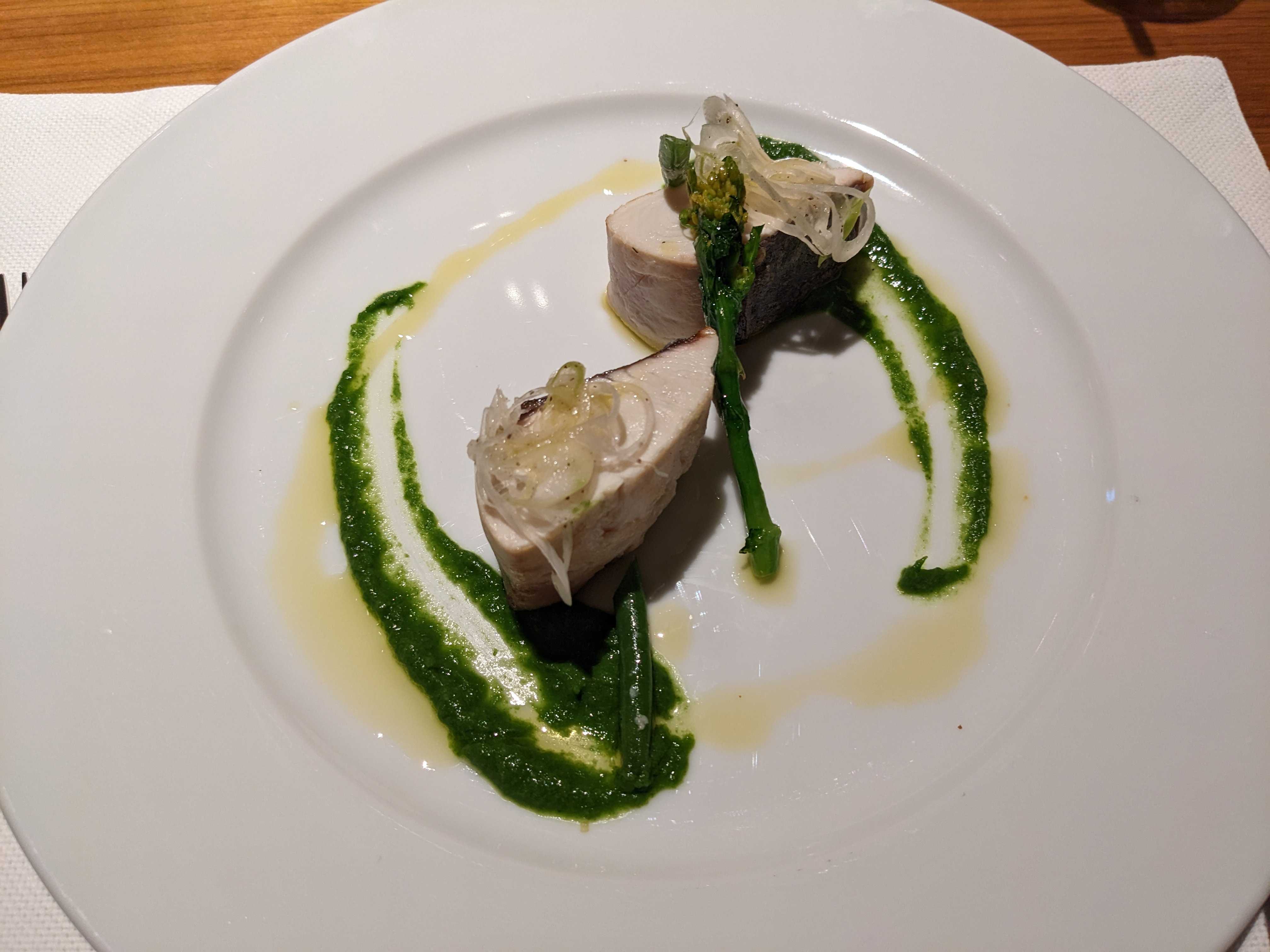 クッチーナセラーレのイタリアンディナー 鰆のレアロースト菜の花ソース