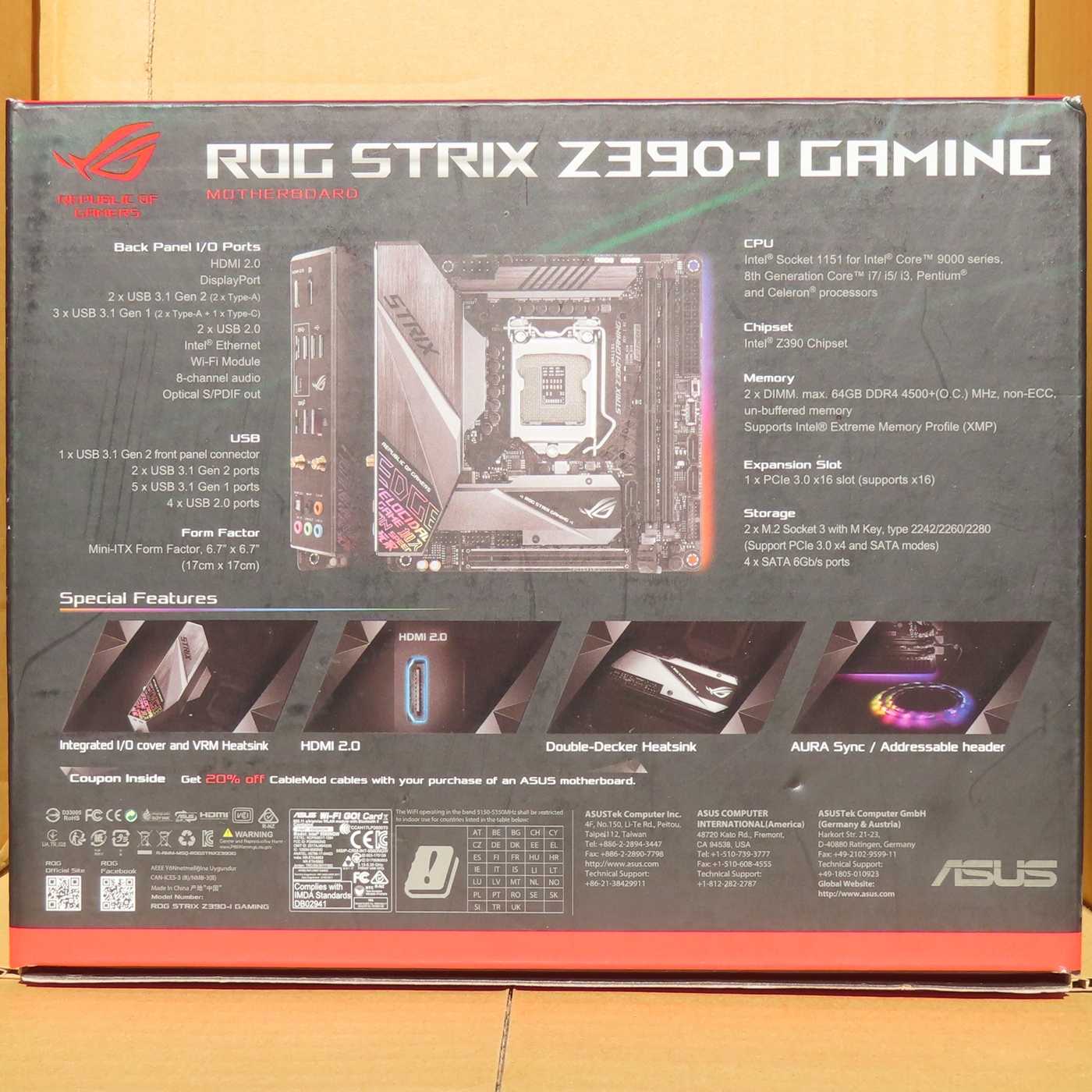 ASUS ROG STRIX Z390-I GAMING 背面スペック写真